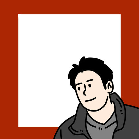 young man on red frame. illustrationの写真素材
