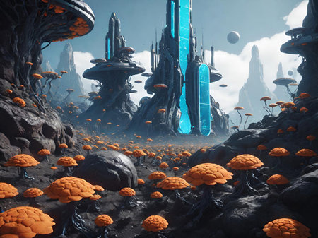 3d render of alien field background.の素材