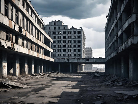 abandoned building in the cityの素材