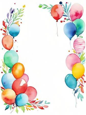 watercolor frame with colorful balloons.の素材