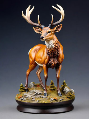 a beautiful deer with a big antlers on an old wood. isolated on dark.の素材