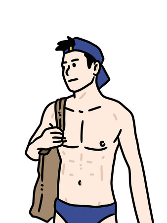 cartoon man in shortsの写真素材