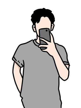 man with smartphone, illustration, on white background