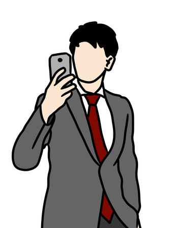 man taking selfie on smartphone. illustration.の写真素材