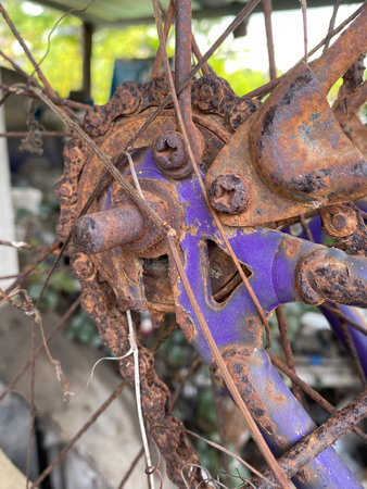 rusty iron bicycle of a factory