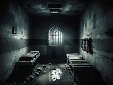 abandoned prison interior. 3d render illustrationの素材