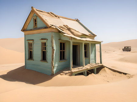 abandoned old house in the desertの素材