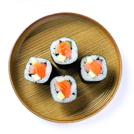 fresh sushi rolls with seafood on a white background.の素材