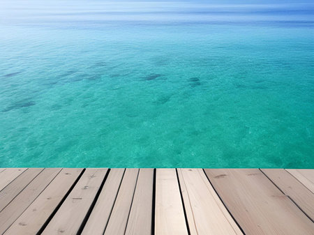 blue wooden pier with sea viewの素材