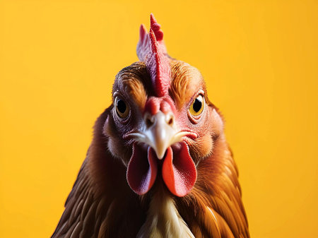 rooster in studio, portrait on a white backgroundの素材