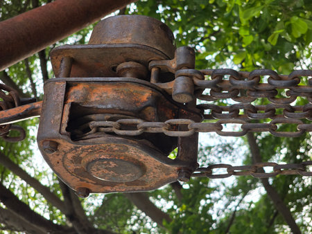 rusty chain and reelの写真素材