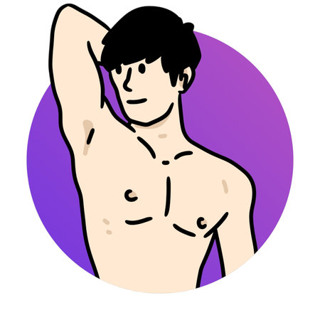 young man with hairstyle and his armsの写真素材