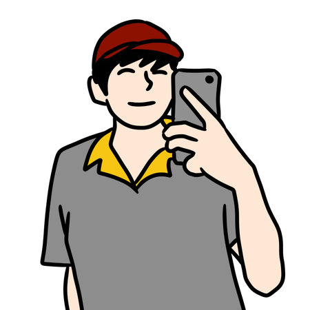 cartoon man with a cell phoneの写真素材