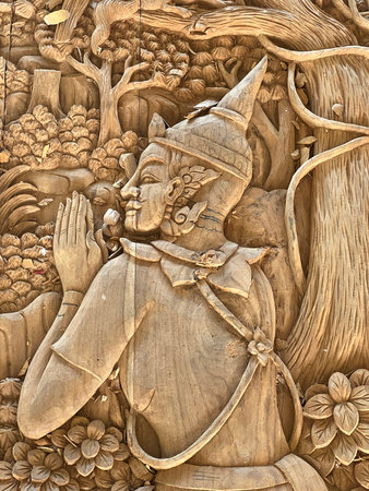 carving of wood on in the temple.の写真素材