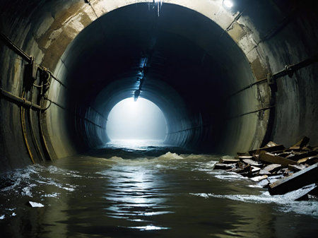 underground tunnel in the riverの素材
