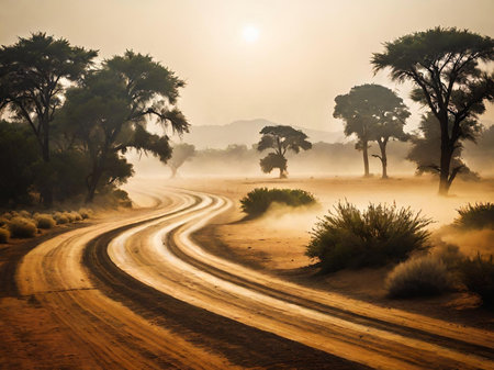 a road in the mountains at sunsetの素材