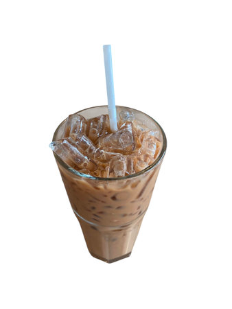 ice coffee in glass cup with strawの写真素材