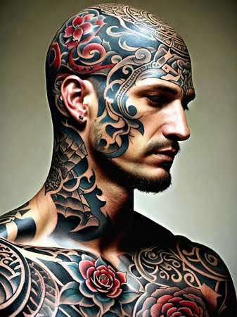 tattooed male with tattoo in studioの素材