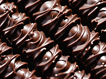 chocolate with cream and nuts on black background, sweet dessertの素材