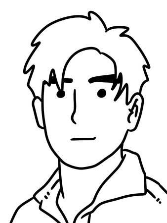 black and white cartoon man coloring book pageの写真素材