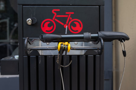Outside repair tools for bicycle to fix. Vilnius Lithuaniaの写真素材