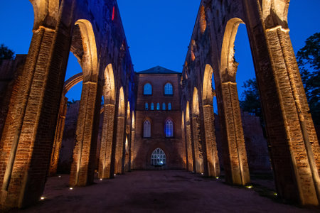 Ruins ta night of cathedral in Tartu, Estonia. August 2024の写真素材