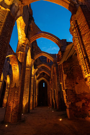 Ruins ta night of cathedral in Tartu, Estonia. August 2024の写真素材
