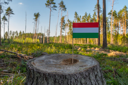 Deforestation. Ecological disaster, deforestation in Somogy and Bacs Kiskun. Felled pine trees.の写真素材