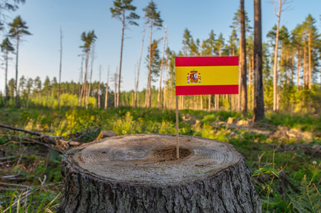 Spain Deforestation. Ecological disaster, deforestation in Galicia and Castilla y Leon. Felled pine trees. 2024の写真素材