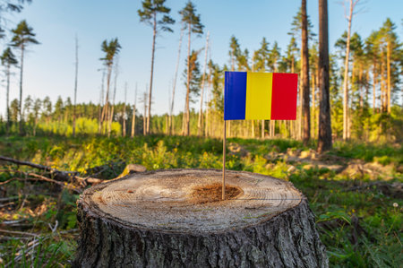 Romania Deforestation. Ecological disaster, deforestation in Suceava and Harghita. Felled pine trees. 2024の写真素材