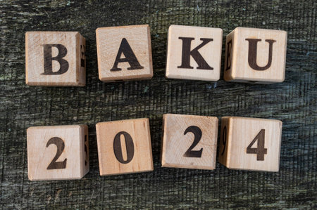 COP29 Event Concept Image Render. Baku, Azerbaijan. 2024. Words Baku 2024 with nature background.の写真素材