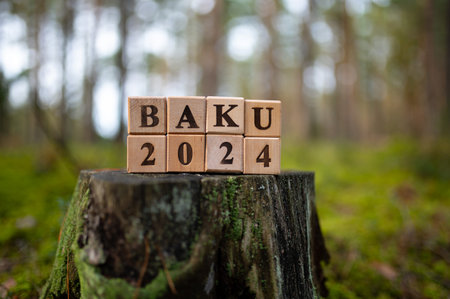 Baku, Azerbaijan. 2024. Words Baku 2024 with nature background.の写真素材