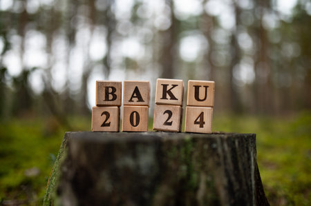 COP29 Event Concept Image Render. Baku, Azerbaijan. 2024. Words Baku 2024 with nature background.の写真素材