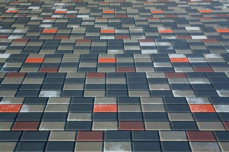 Texture and background. Masonry stone paving on a pedestrian walkway or sidewalkの写真素材
