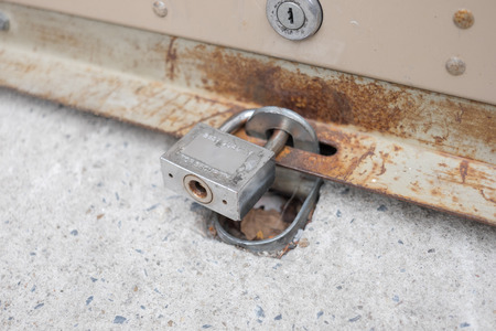 roll garage gate is closed and lockedの写真素材