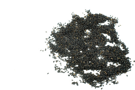 Isolated black sesame in white backgroundの写真素材
