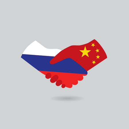 China handshake with Russia icon in light gray backgroundのイラスト素材