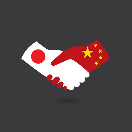 World peace icon in light gray background, Japan handshake with Chinaのイラスト素材
