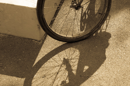 Bicycle front wheel in black and white - old photo effectの写真素材