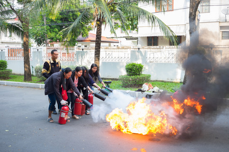 Bangkok, Thailand - November 21, 2015 : People are practicing in fire fighting trainingのeditorial素材