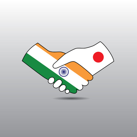 World peace icon in light gray background, India handshake with Japanのイラスト素材