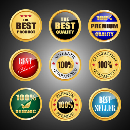 Collection of top quality badges with gold borderのイラスト素材
