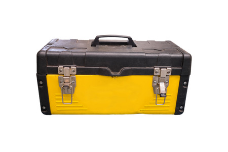 Isolated yellow tool box for technician on white background