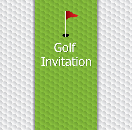 Golf tournament invitation graphic design. Golf green, flag and hole on golf ball pattern texture.のイラスト素材