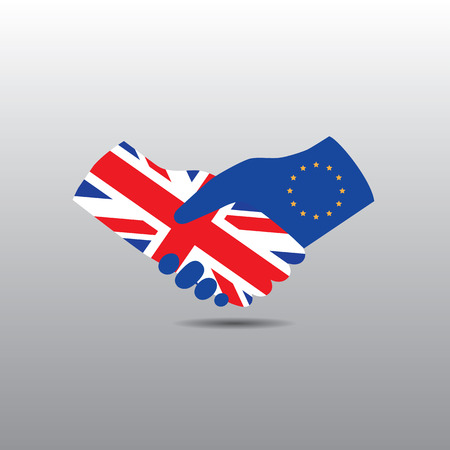 UK - United Kingdom of England, Scotland, Wales and Northern Ireland handshake with EU - European Union after brexit referendum vote. Representing their cooperation in the future.のイラスト素材