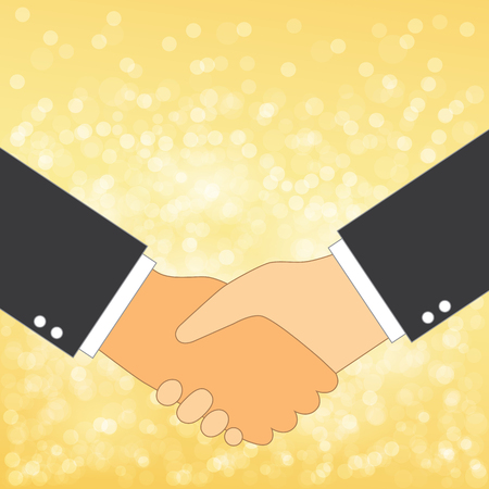 Business handshake graphic design for cooperation, partnership, friendship, deal, agreement and teamwork. Luxury gold light celebration graphic in backgroundのイラスト素材