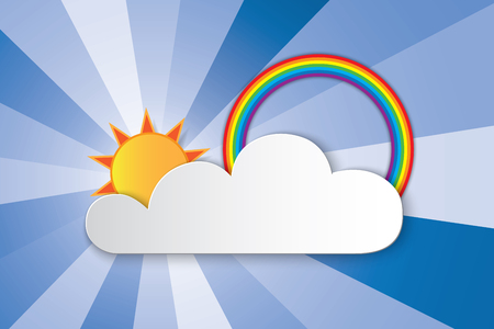 Rainbow on the cloud and summer sun shining graphic design vector background like heaven and paradise. Greeting card paper art vector graphic design.のイラスト素材
