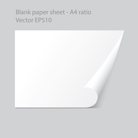 Realistic A4 blank paper sheet with one side curled vector graphic designのイラスト素材