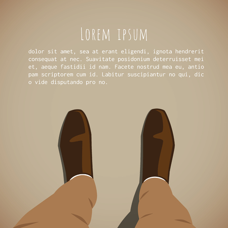 Top view brown fashion shoes and pants wore by elegant man standing on the floor.のイラスト素材