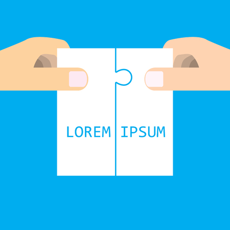 Cooperation and teamwork concept vector graphic design. Two businessman connect jigsaw together.のイラスト素材